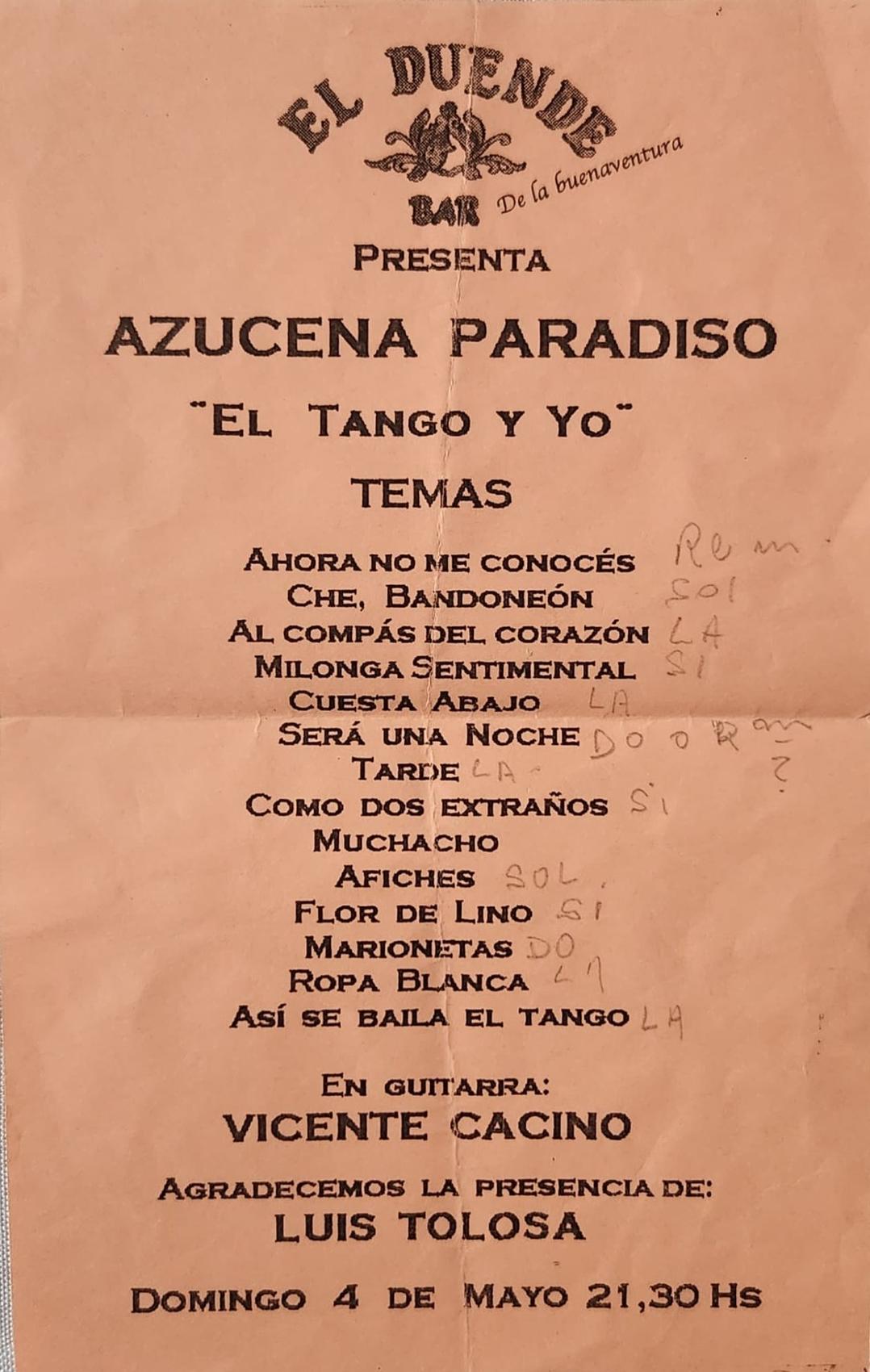 Historic Azucena Paradiso performance flyer